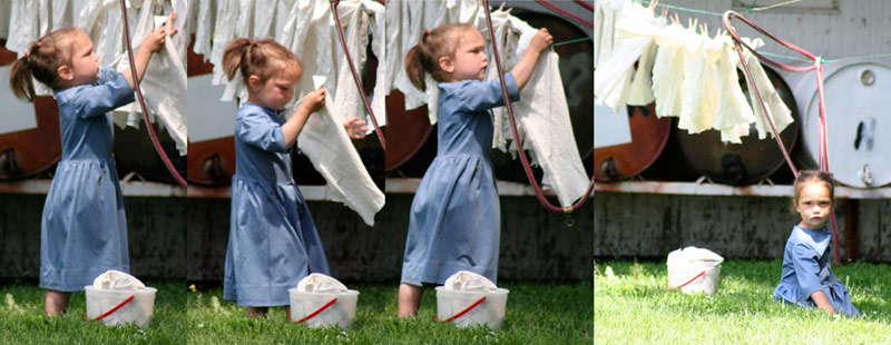 very young girl doing laundry