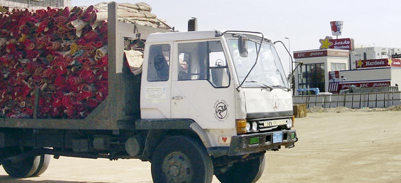 Carpets on truck near KFC Jeddah