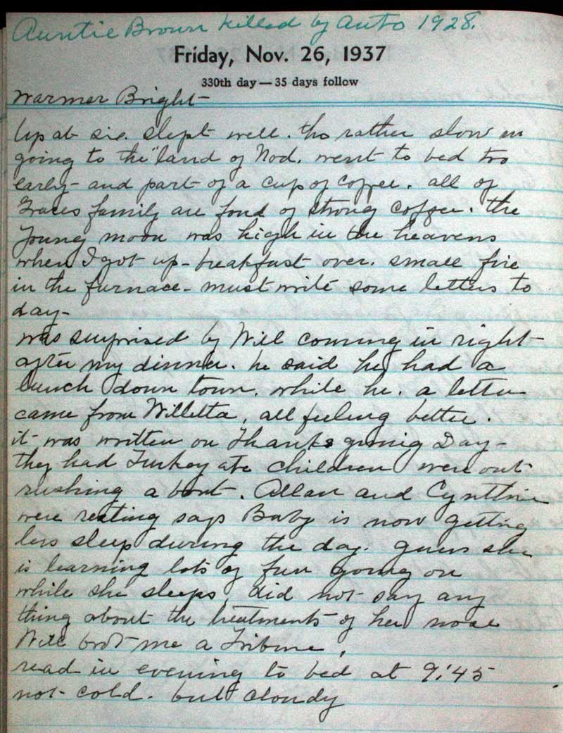 Jennie Buttolph Journal November 1937